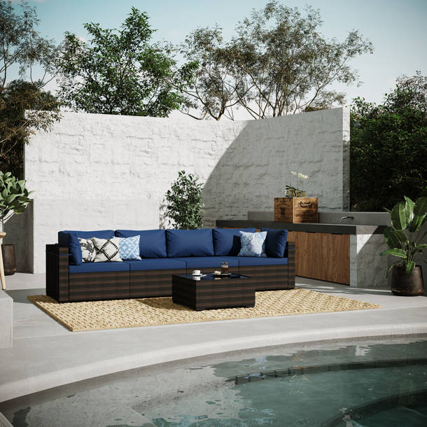 Latitude Run® Eckfried 5 piece Rattan Sectional Seating Group with